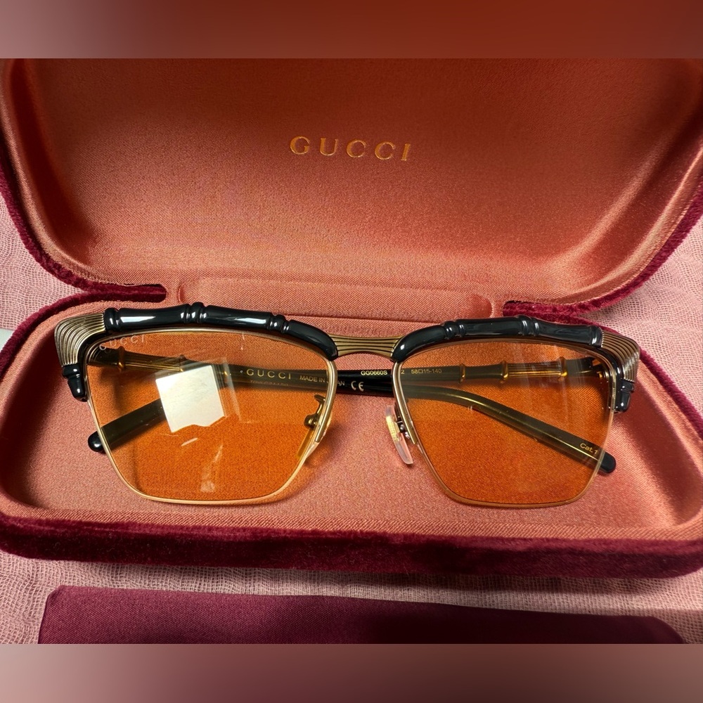 New with Box Gucci Cat Eye-Frame Bamboo Sunglasses GG0660S